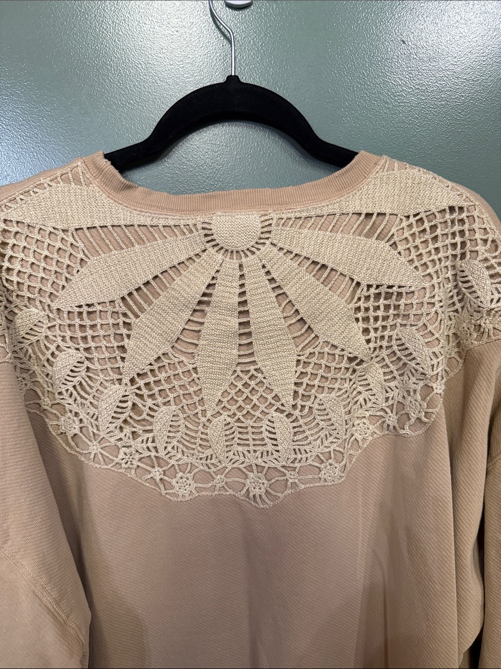 NWOT Free People Beige Embroidered Crochet Pocket Sweatshirt - Picture 10 of 11